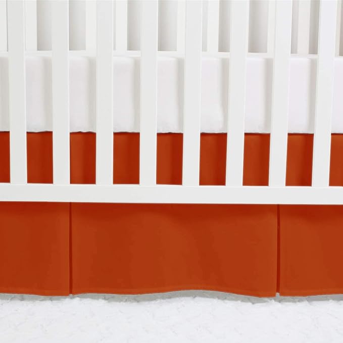 Box Pleated Mini Crib Bed Skirt Premium 100% Cotton 800 Thread Count Nursery Crib Toddler Bedding Crib Bedskirt for Baby Boys or Baby Girls, (24" x 38") + 10" Drop Lenght - Burnt Orange Solid