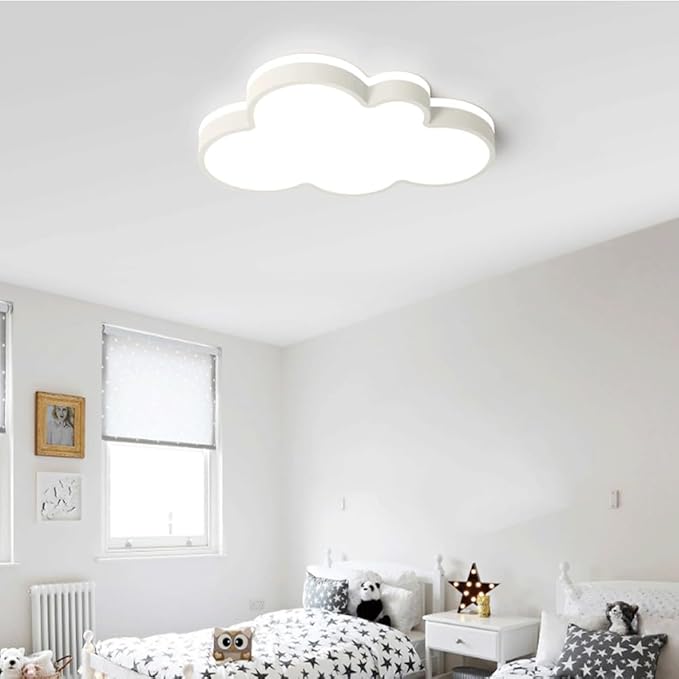 Cute Cloud LED Ceiling Light Fixture, Blue & White Flush Mount Lamp, Modern Eye-Caring Lighting for Kids’ Bedroom, Nursery, Baby Room, Playroom Decor(White,48cm)