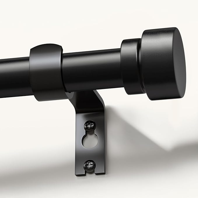 Black Curtain Rods for Windows 48 to 84 Inches Adjustable Heavy Duty 1" Diameter Window Curtain Rod with Decorative Finials for Outdoor Farmhouse Bedroom Kitchen Living Room