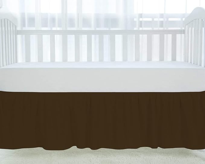 100% Egyptian Cotton, Nursery Crib Toddler (24" x 38" + 10") 800 Thread Count Crib Skirt Dust Ruffle, Bedding Skirts for Baby Boys or Girls, 10" Drop, Chocolate Solid