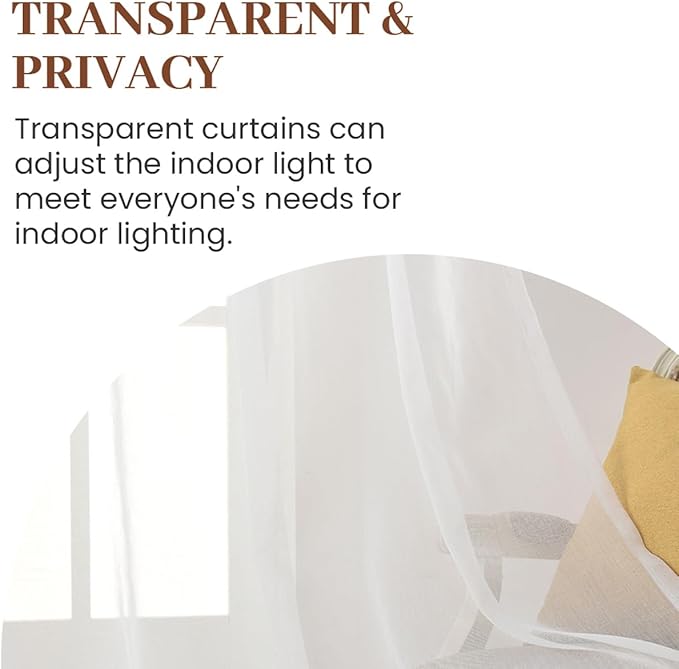 Dreaming Casa White Sheer Curtains 84 Inches Long, Rod Pocket & Back Tab Light Filtering Textured Sheers for Living Room Bedroom, 2 Panels, Each 52" W x 84" L
