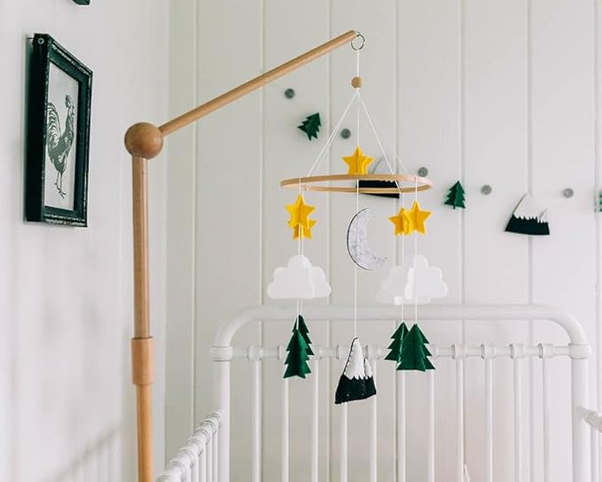 Sorrel + Fern Baby Crib Mobile - Starry Woodland Night, Short Evergreen - Nursery-Mobiles for Unisex Baby