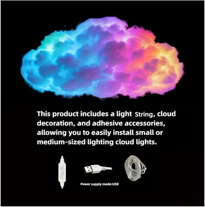 LED Cloud Light with Music Rhythm, 2025 New Cloud Lights for Ceiling,Bedroom,Gaming Room, Music-Sync Dynamic Lighting Effect, Cool Stuff for Boys, For Ceiling Bedroom Office Party (78.7in LED light)