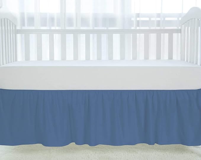 100% Egyptian Cotton, Nursery Crib Toddler (28" x 52" + 16") 800 Thread Count Crib Skirt Dust Ruffle, Bedding Skirts for Baby Boys or Girls, 16" Drop, Medium Blue Solid