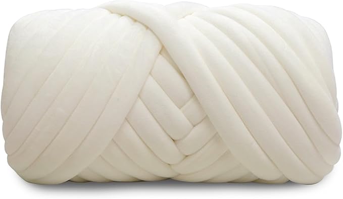 Velvet Chunky Bulky Giant Arm Knitting Yarn, Super Soft Jumbo Tube Weight, Fluffy DIY Crochet Hand Making Washable Yarn for Blanket, Pet Bed, Rugs, Pillow (1.1lb-Milk White)