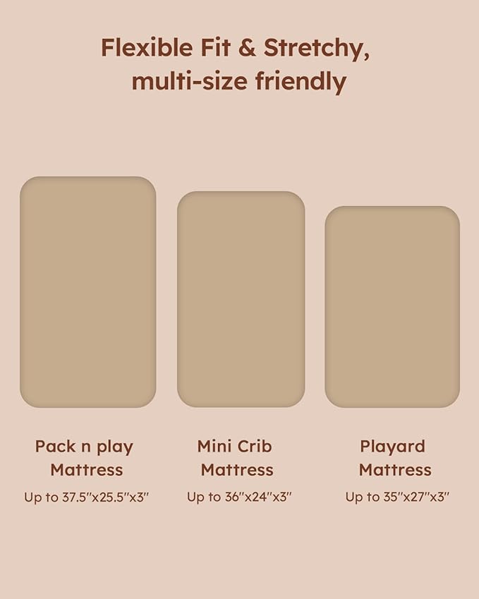Pack and Play Sheets Fitted, 3 Pack Soft Stretchy Baby Mini Crib Sheets for Pack N Play Mattress and Portable Playard Sheets for Boys and Girls Brown Giraffe Elephant