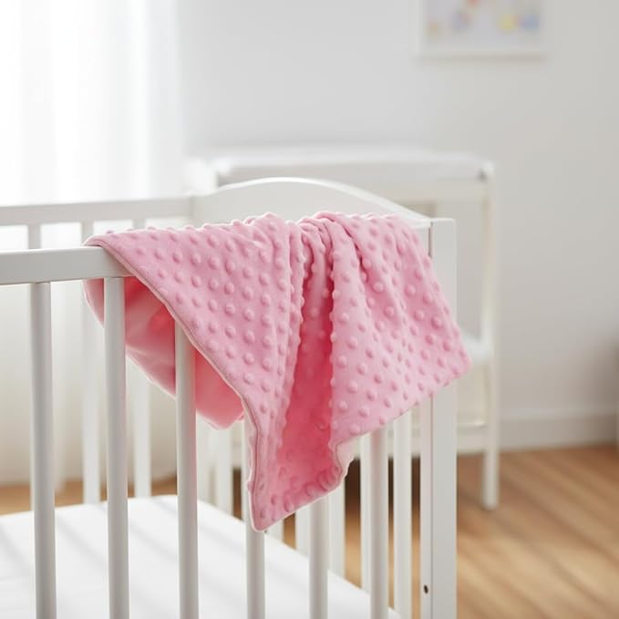 Threadart Minky Baby Blanket, 28" x 38", Light Blue Double-Sided Smooth + Dot, Ultra Soft, Newborn and Toddler, Machine Washable