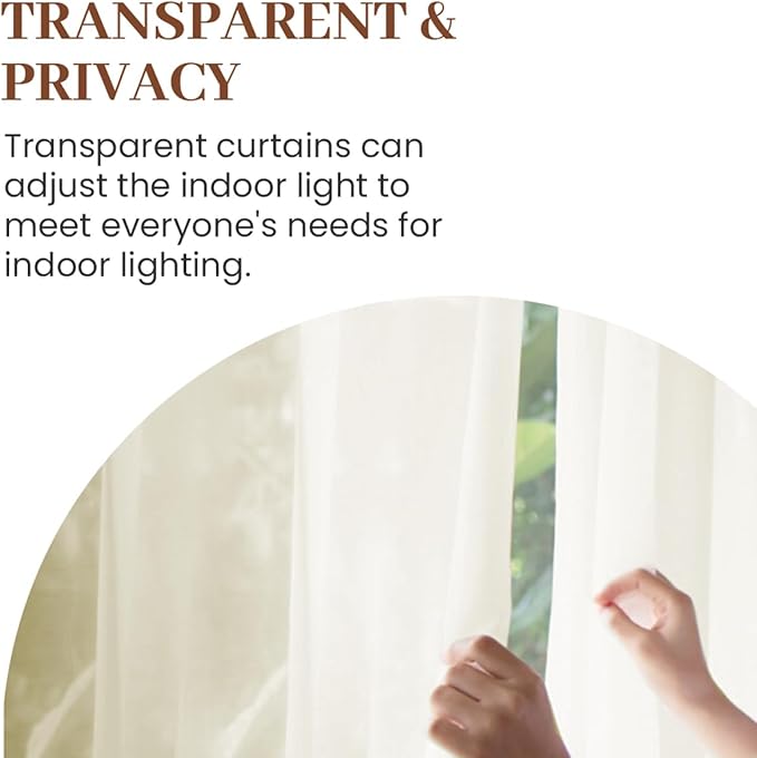Dreaming Casa Ivory Sheer Curtains 84 Inches Long, Rod Pocket & Back Tab Light Filtering Textured Sheers for Living Room Bedroom, 2 Panels, Each 100" W x 84" L