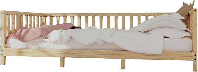 Montessori Floor Bed Designed with Open Front and Footed Model for Girls and Boys | Pine Wood Natural Solid Frame Beds with Slats | Sturdy Designed Floor Bed Frame for Kids (Crib, Height : 23 Inches)