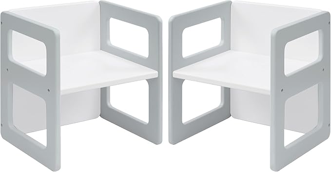 FUNLIO Height Adjustable Montessori Weaning Chair for Age 1-3, Quality Solid Wooden Chair, for Eating/Reading/Playing,Montessori Furniture with CPC Certified - Grey（2pcs）