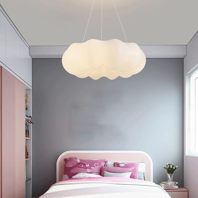 Cloud Shape Pendant Light White PE Plastic Finish Kids Room Ceiling Lighting Modern Nursery Lamp Fixture for Bedroom Study Room Decor LED Warm White Tricolor Options