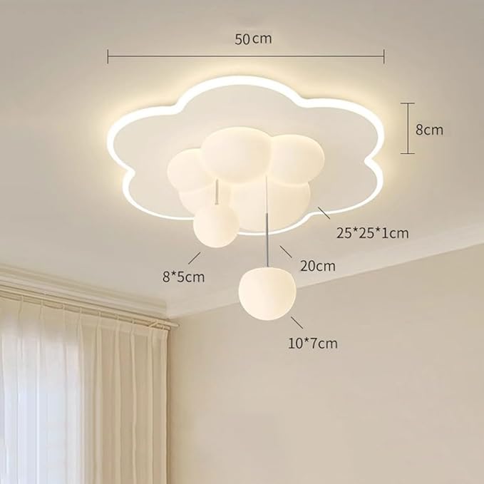 Modern Cloud LED Ceiling Light for Kids Room Nursery Bedroom, Dimmable 3 Color Changing Flush Mount Decorative Lamp, White PE Material Lighting Fixture, 50cm Diameter