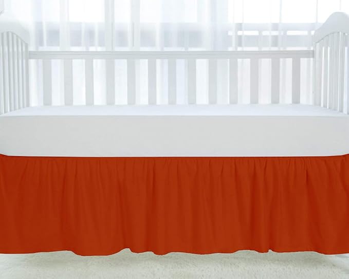 100% Egyptian Cotton, Nursery Crib Toddler (28" x 52" + 14") 800 Thread Count Crib Skirt Dust Ruffle, Bedding Skirts for Baby Boys or Girls, 14" Drop, Burnt Orange Solid