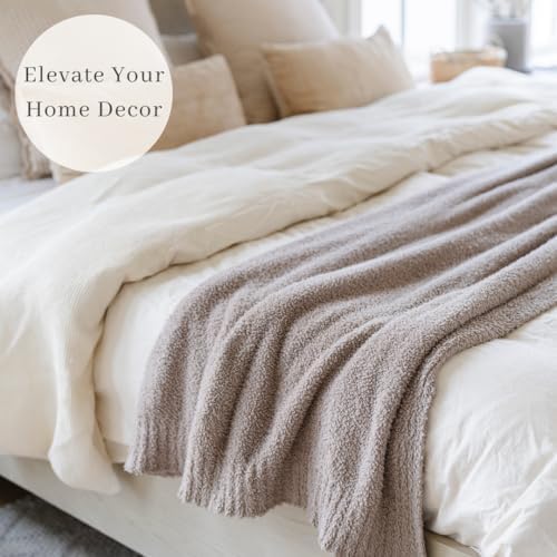 SARANONI Bamboni Luxury Throw Blanket | Oversized Super Soft Plush Home Decorative Comfy Blankets for Couch or Bed | Taupe - X-Large 60” x 80”