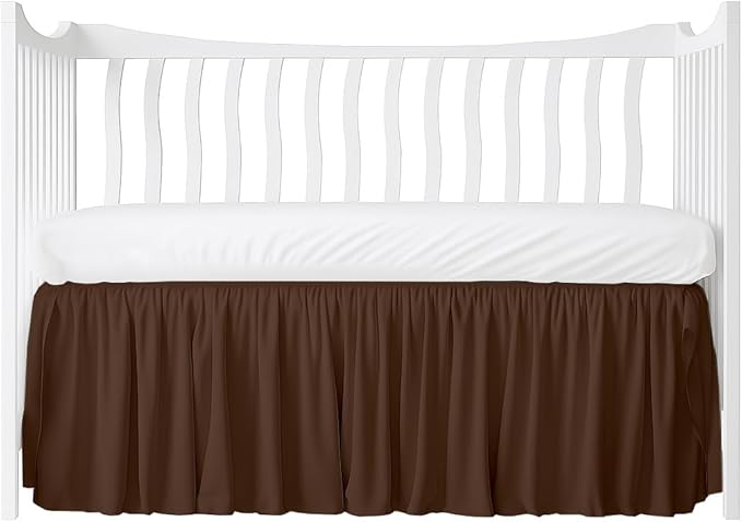 Chocolate Ruffled Crib Bed Skirt - 100% Cotton - Nursery Dust Ruffle Bedding Skirts for Baby Boy or Baby Girl - Standard Crib, 14" Drop