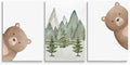 Peeking Bear Nursery Wall Decor, Woodland Nursery Nature Print, Neutral Baby Animals Wall Art for Kid Bedroom, Forest Mountain Wall Art for Baby Boy Girl Bedroom, Framed Canvas, 16"x24"x3