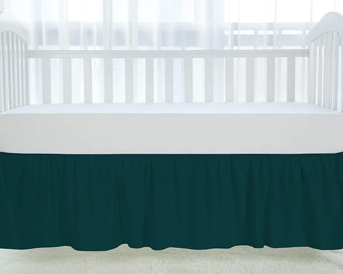 100% Egyptian Cotton, Nursery Crib Toddler (28" x 52" + 16") 800 Thread Count Crib Skirt Dust Ruffle, Bedding Skirts for Baby Boys or Girls, 16" Drop, Teal Solid