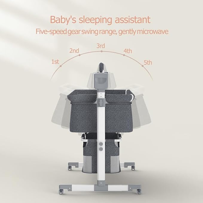 Electric Bluetooth Smart Baby Bedside Bassinet, Baby Bassinet Bedside Sleeper, Next to Me Crib with Wheels, Foldable Co-Sleeping Bed Bassinet for Newborn with 5 Swaying Gears and Remote (601 Grey)