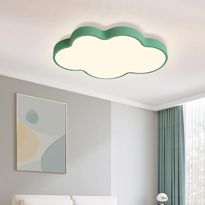 LED Ceiling Light Fixture, 19 Inch Modern Cloud Shape Recessed Ceiling Light, 3000K-6000K Dimmable, 29W Green Close to Ceiling Lighting for Living Room, Bedroom