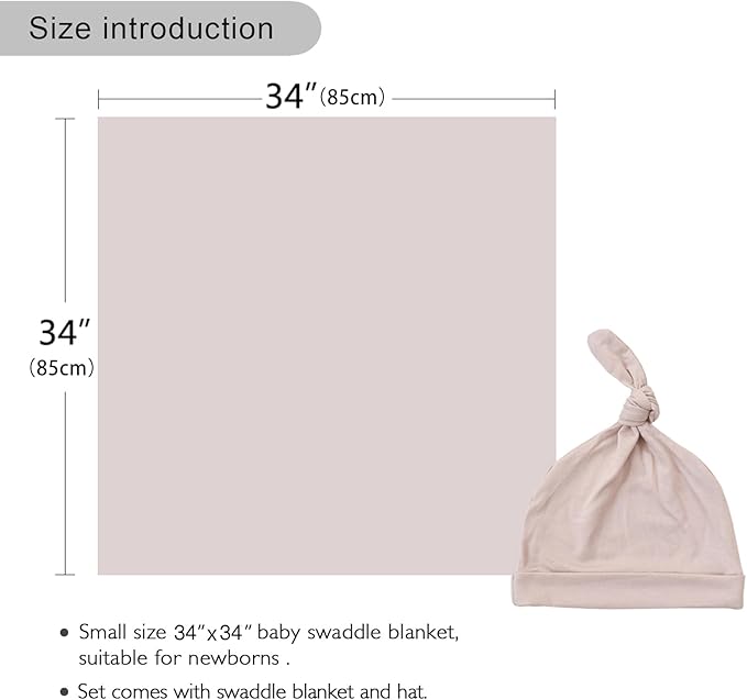 Newborn Swaddle Blanket with Hat Set Baby Swaddle Set Hospital Receiving Blankets for Girls Boys(Neutral,35"*35")
