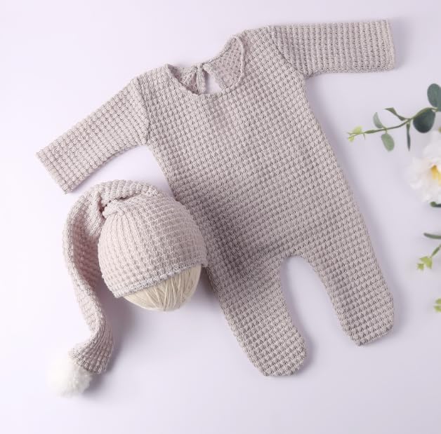 Newborn Photography Props Boys Girls Christmas Outfits long tail Hat Footed Romper Infant Baby Photoshoot Outfits