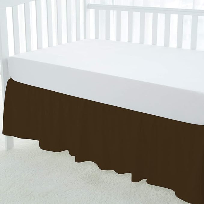 100% Egyptian Cotton, Nursery Crib Toddler (24" x 38" + 10") 800 Thread Count Crib Skirt Dust Ruffle, Bedding Skirts for Baby Boys or Girls, 10" Drop, Chocolate Solid
