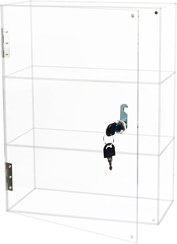 Acrylic Display Case with Lock Key, 3 Shelf Locking Countertop Display Case Cabinet Showcase with Shelves for Collectibles Office Retail Display Safe Storage 11.8x5.9x15.7 Inch