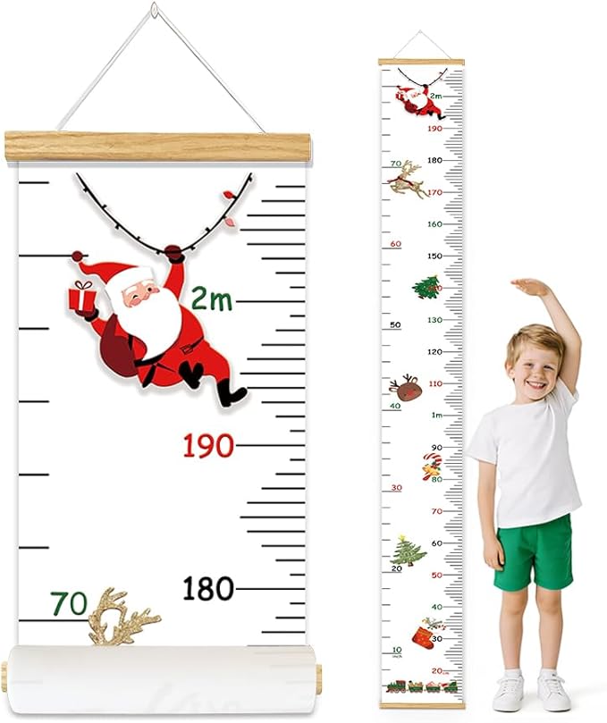 Kids Height Growth Chart for Toddlers & Babies - Removable Canvas Wall Ruler, Baby Height Measurement Tool, Nursery/Playroom Decor Hanging Art (Christmas, 78" L x 8" W, Framed)