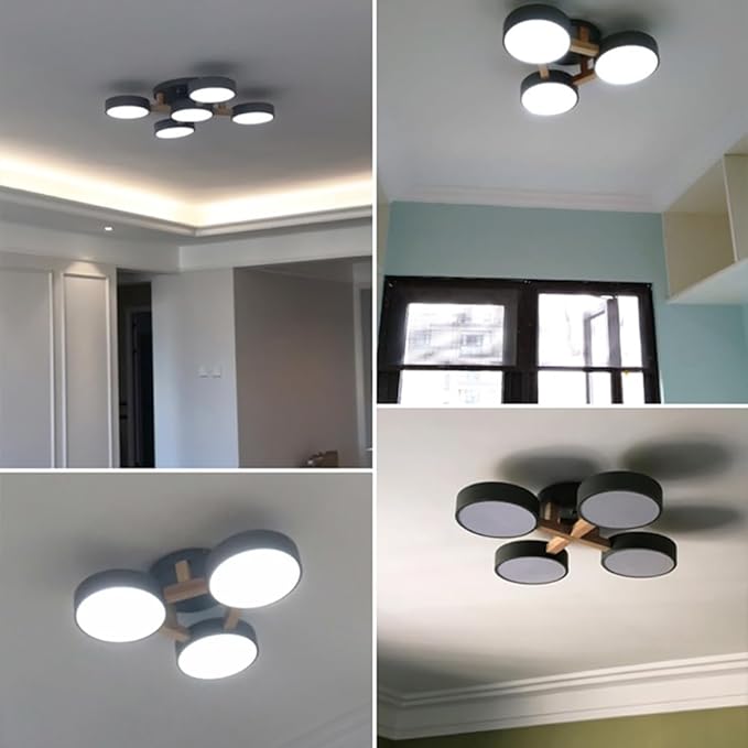 LED Flush Mount Ceiling Light Fixture with 3000K/4000K/6000K Temperatures Selectable,21Inch 33W Chandelier Modern Wood Ceiling Lamp for Bedroom Kitchen, 3-Lights Indoor Lighting Grey Pendant Light