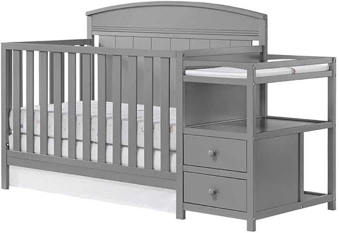 Pemberly Row Wood Crib and Changer Combo in Dove Gray Finish