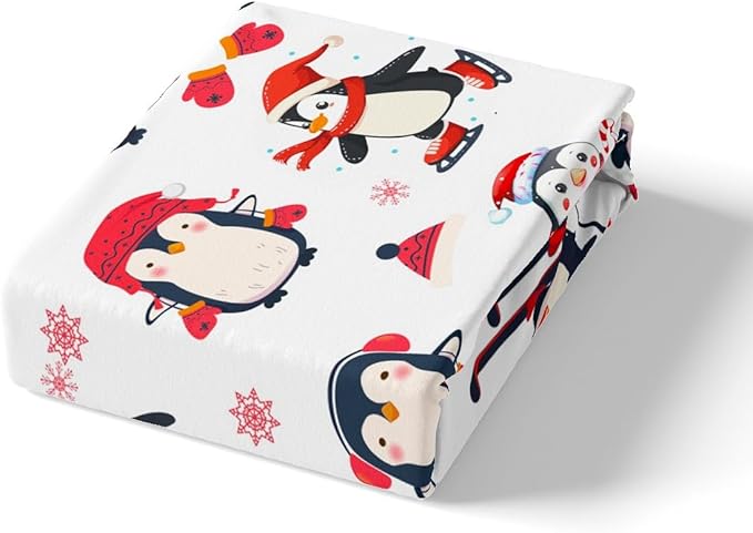 Feelyou Cartoon Penguin Duvet Cover Funny Animal Printed Christmas Day Bedding Set for Kids Room Cute Polar Animal Pattern Decor Comforter Cover Set Snowflake Bedspread Cover 3Pcs Zipper Full Size