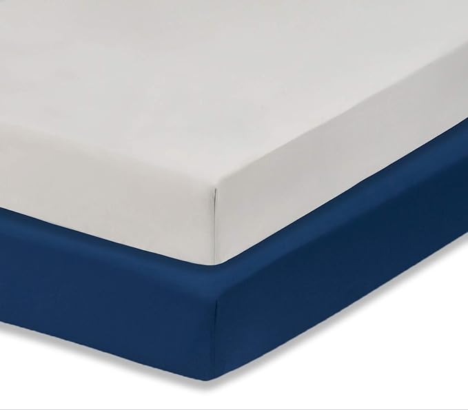 Everyday Kids 2-Pack Fitted Crib Sheets, 100% Soft Breathable Microfiber Baby Sheet, Fits Standard Size Crib Mattress 28in x 52in, Navy Nursery Sheet and Gray Nursery Sheet