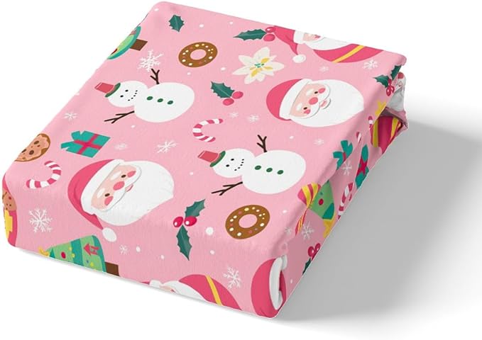Christmas Santa Comforter Cover Full Size Cute Snowman Duvet Cover Xmas Holiday Bedding Set Gifts for Kids Boys Girls,Christmas Tree Snowflake Candy Decor 2 Pillow Cases Pink