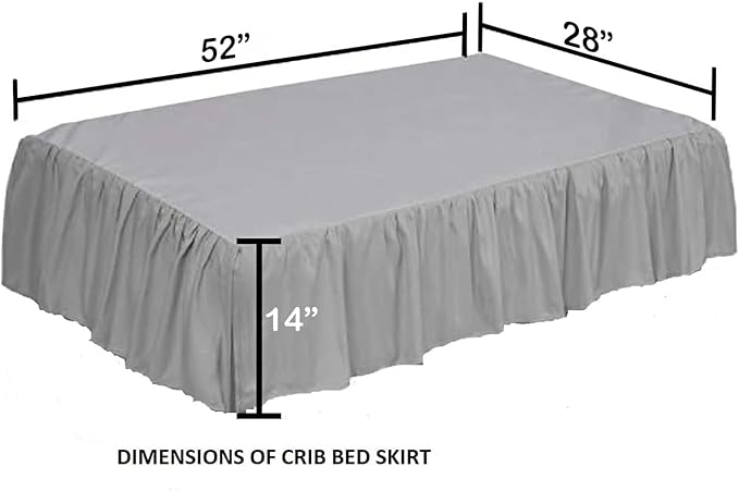 Crib Bed Skirt 28” x 52” with 14” Drop – Split Corners Dust Ruffle, Microfiber - Breathable, Durable, Elastic Adjustable Fit, Soft Nursery Bedding for Baby Boys & Girls, Light Grey Solid