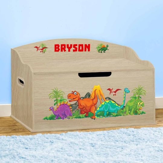 DIBSIES Personalized Creative Wonders Toy Box, Dinosaurs, 30 x 19.25 x 18 inches, Soft-Close Lid (Natural)