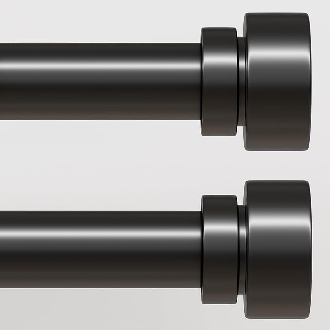2 Pack Modern Black Curtain Rods Set for Windows 28 to 48 Inches Adjustable Length Heavy Duty 1" Diameter Window Curtain Rod with Decorative Finials for Outdoor Bedroom Kitchen Living Room