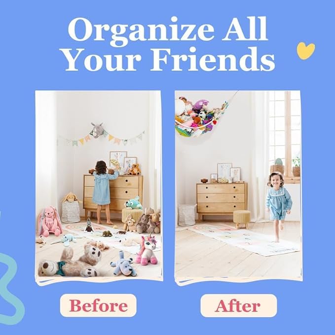 Lilly's Love Large Stuffed Animal Hammock | Corner Hanging Organizer, Stuffed Animal Storage | Easy to Hang Plushie Net w/Included Anchors & Hooks | Cute Room & Bedroom Decor (Black)