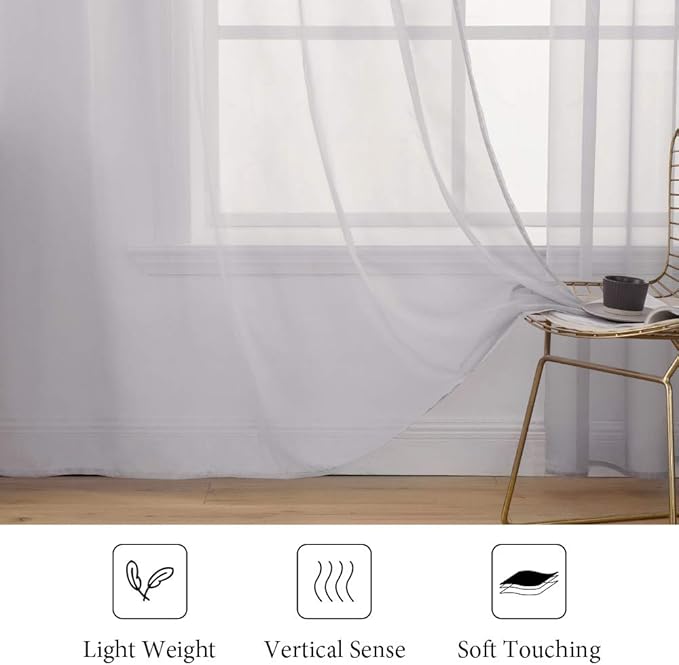 MIULEE 2 Panels Solid Color Sheer Window Curtains Elegant Window Voile Panels/Drapes/Treatment for Bedroom Living Room (54X90 Inches Light Grey)