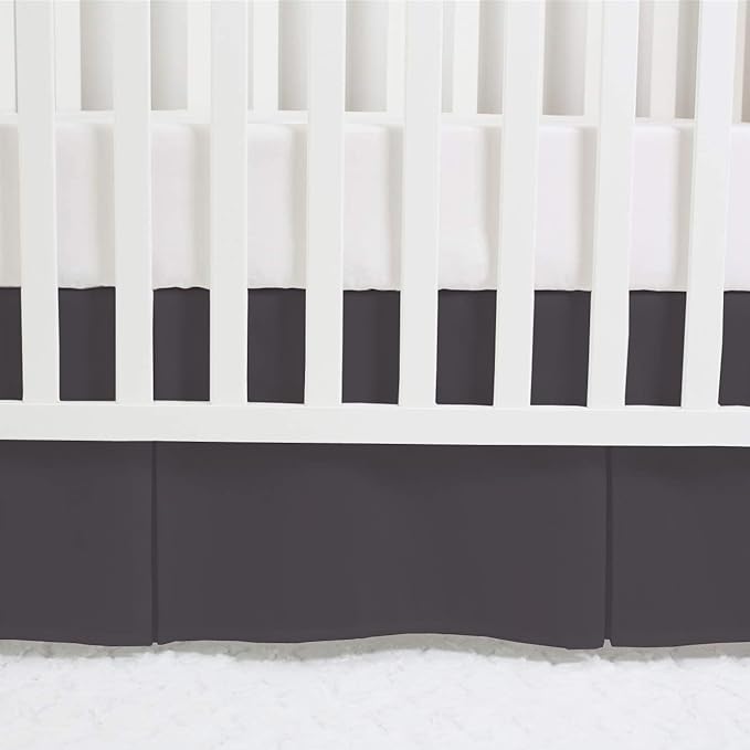 Box Pleated Crib Bed Skirt Premium 100% Cotton 800 Thread Count Nursery Crib Toddler Bedding Crib Bedskirt for Baby Boys or Baby Girls, (28" x 52") + 16" Drop Lenght - Dark Grey Solid