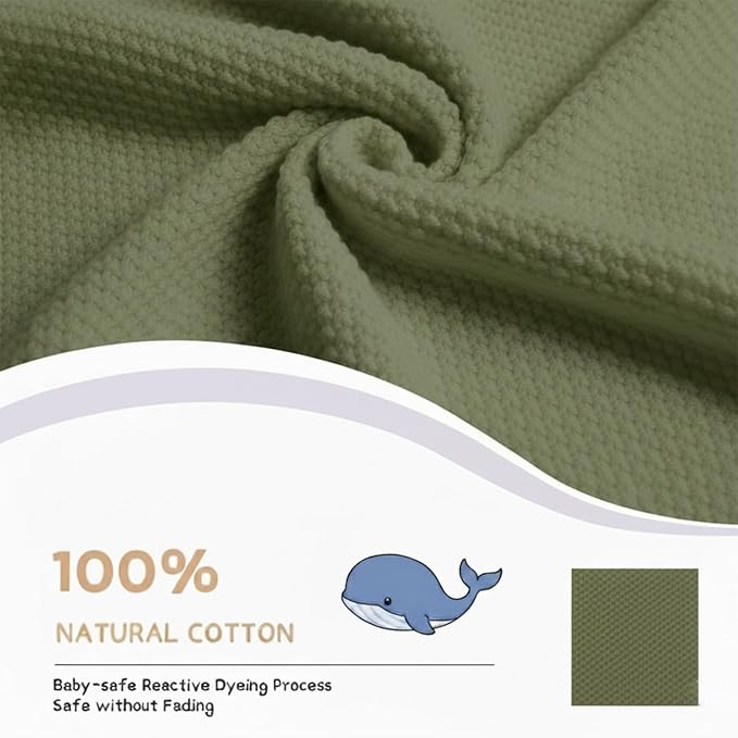 Baby Knit Blanket Soft Cotton Lightweight Newborn Blanket for Crib Stroller Toddler Nursery Shower Gift Cozy Breathable Travel Swaddle Wrap Green 36 x 28 Inches