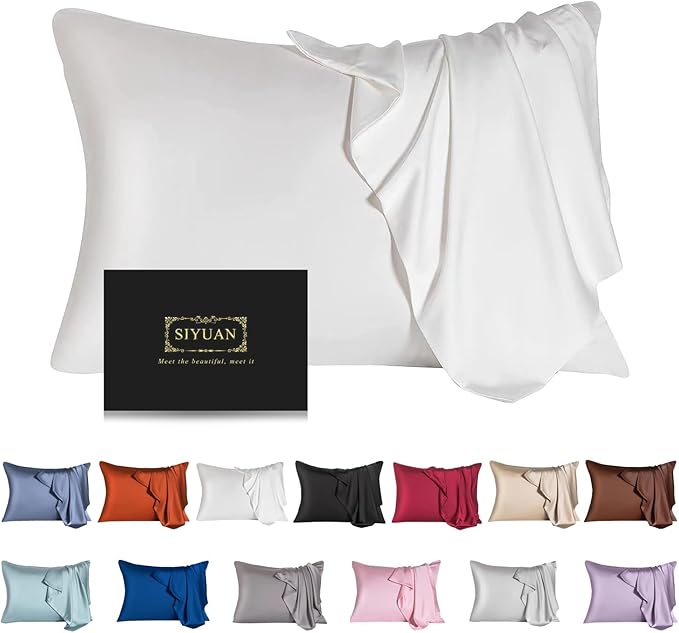 Mulberry Silk Pillowcase for Hair and Skin,King Size Cooling Silk Pillow Case with Hidden Zipper,Allergen Proof Dual Sides Soft Breathable Smooth Silk Pillow Cover for Women(King,White)
