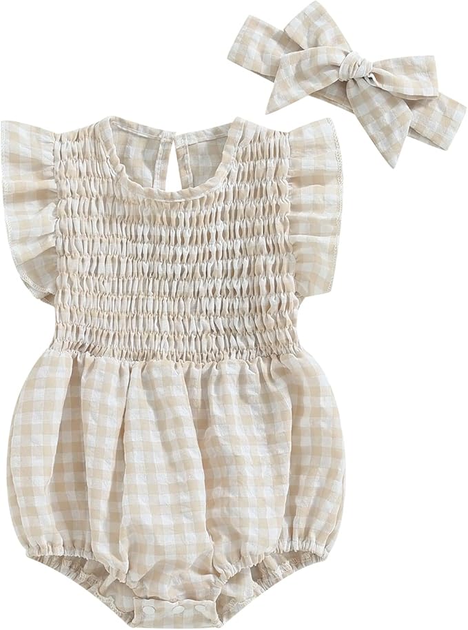 Newborn Baby Girl Bodysuit Sleeveless Halter Frill Romper One-piece Jumpsuit with Headband Summer Clothes Set