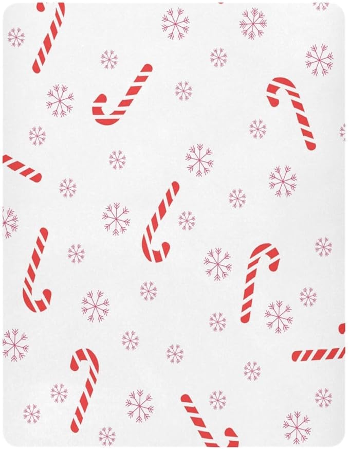 Crib Sheet, Unisex Crib Sheet, Soft and Comfortable for Standard Crib and Toddler Mattress, Christmas Cane Candy