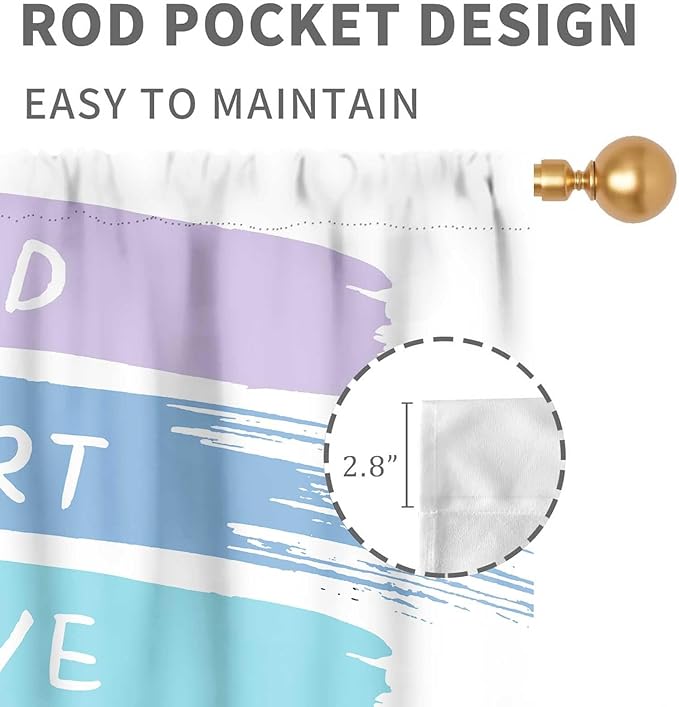 Rainbow Curtains for Classroom, Kids Girls Baby Boho Cute Inspirational Motivational Quotes Cartoon Colorful Pastel Nursery Classroom Bedroom Living Room Bathroom Window Drapes 2 Panels, 84"x63" Inch