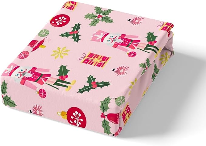 Feelyou Christmas Pink Nutcracker Comforter Cover Toddler Size Cute Royal Guarder Duvet Cover Xmas Snowflake Bedding Set Gifts for Kids Boys Girls Decor 1 Pillow Case Pink