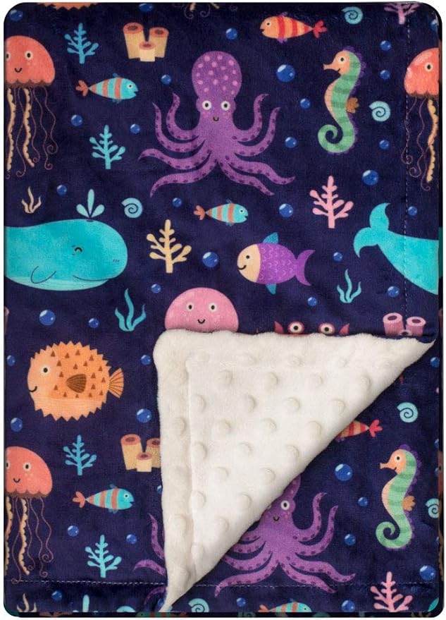 Soft Plush Minky Blanket for Boys & Girls - Double Layer with Dotted Backing, Toddler to Newborn, Shower Gifts (Navy Whale, 30 X 40 inches)