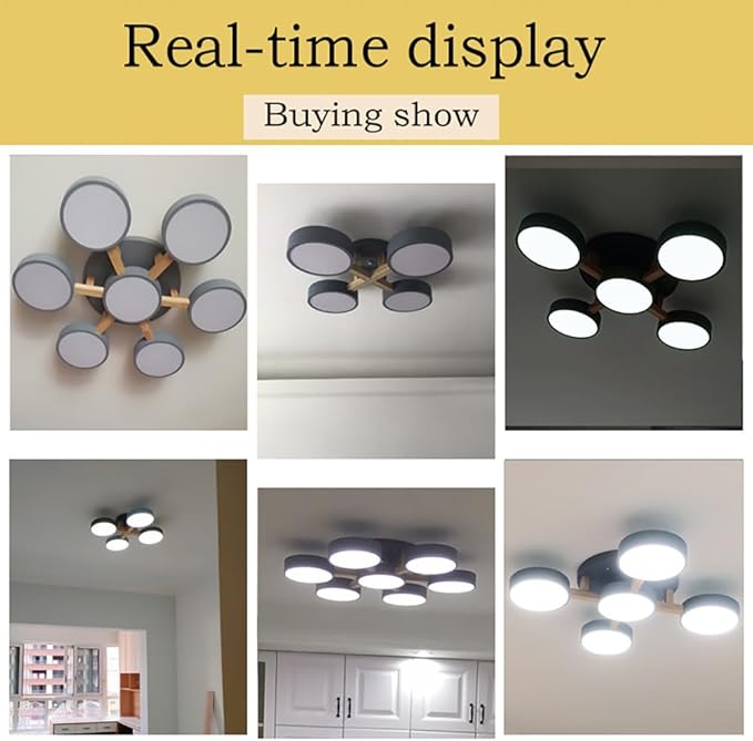 LED Flush Mount Ceiling Light Fixture with 3000K/4000K/6000K Temperatures Selectable,24Inch 44W Chandelier Modern Wood Ceiling Lamp for Bedroom Kitchen, 4-Lights Indoor Lighting Grey Pendant Light