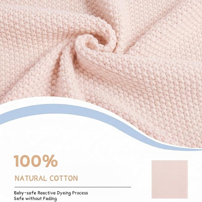 Baby Knit Blanket Soft Breathable Cotton Scallop Border Blankets Newborn Knitted Blanket Swaddle Blankets Gifts for Baby Newborn Toddler Shower Boy Girl New Mom Birthday Christmas Pink 30x40