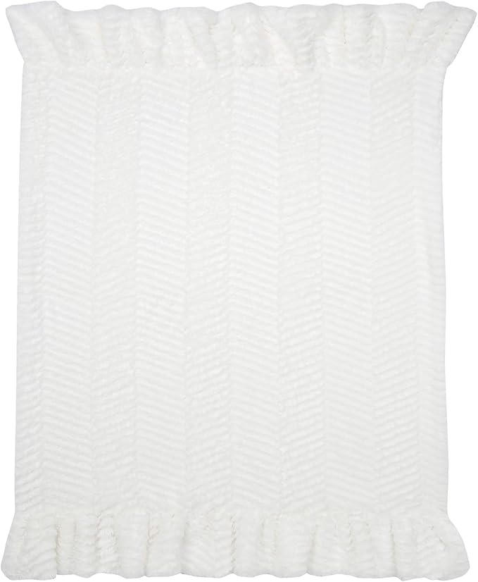 Lambs & Ivy Signature White Ruffled Lux Minky/Jersey Chevron Baby Blanket