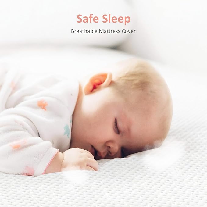 Crib Mattress, Dual Sided Comfort Memory Foam Toddler Bed Mattress, Triple-Layer Breathable Premium Baby Mattress for Infant and Toddler w/Removable Outer Cover - White&Pink